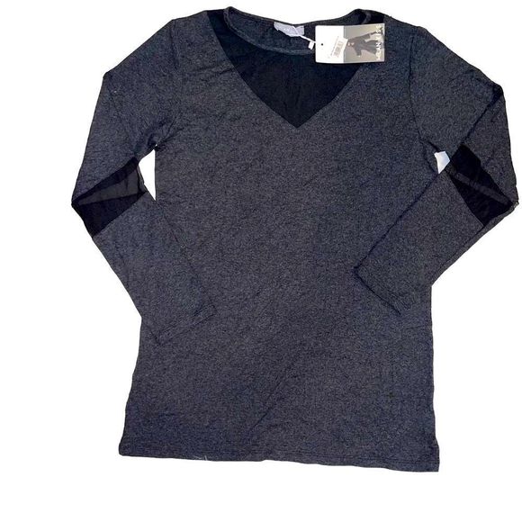 milan kiss Tops - New Milan Kiss Gray Long Sleeve Shirt with Black Mesh Design Cutout XL